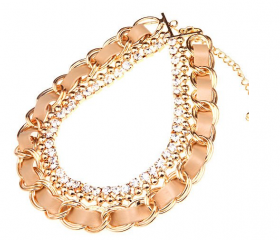 Women's Rhinestone Faux Leather Chunky Chain Choker Necklace