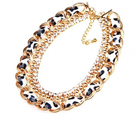 Women's Rhinestone Faux Leather Chunky Chain Choker Necklace