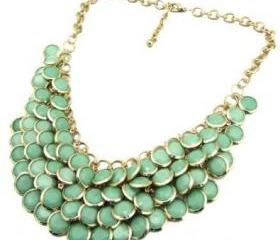 green Chunky Multi Layers Resin Gem Round Beads Statement Bib Collar Necklace