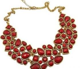 Women Fashion New red Resin Rhinestone Drop Bubble Choker Necklace 