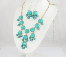 Turquoise big Bubble bib Necklace & earring,Statement Necklace, Bubble Jewelry set 