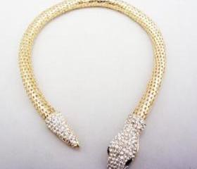 Chunky Gold/Silver Tone Full Rhinestone Choker Snake Collar Necklace
