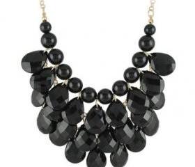 black 3 row teardrop Statement Jewelry, Chunky Necklace, Bubble Necklace 