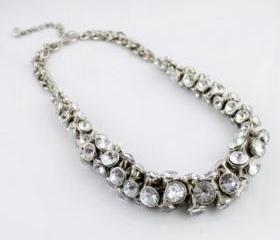 New Arrival silver metal necklace with rhinestone, statement Necklace,bubble Bib Necklace