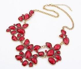 Ladies New Metal Rhinestone Drop Bubble Resin Gem Flower Choker Bib Necklace